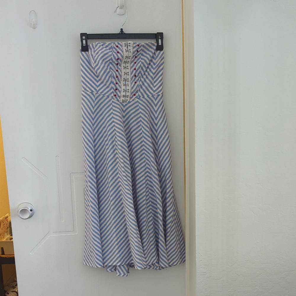 Anthropologie Maeve Blue and White Patterned A-Line Dress - Never Worn